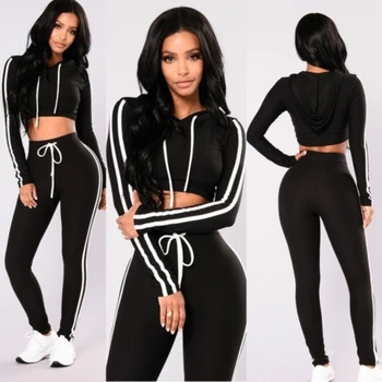 

Women Suits Sportswear Fashion Sports Women Tight Two Piece Set Tracksuit Long Sleeve Slim Top Long Pants Fitness Suits
