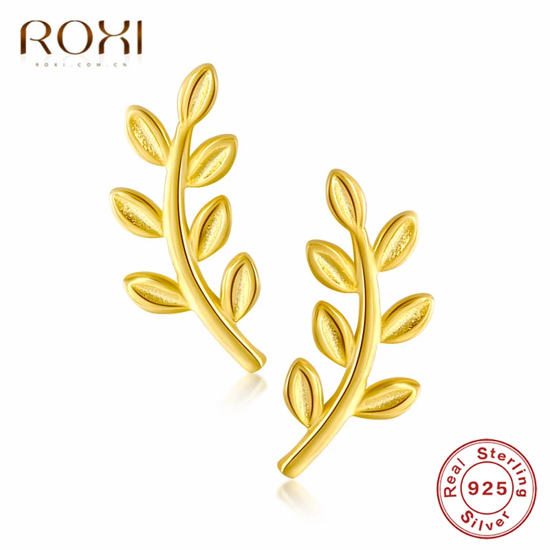 ROXI 925 пробы серебряные изысканные серьги-гвоздики с листьями в форме листа, в стиле бохо, серьги-альпинисты, богемные серьги для женщин, ювелирные изделия