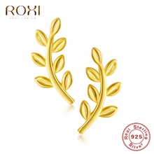 ROXI 925 пробы серебряные изысканные серьги-гвоздики с листьями в форме листа, в стиле бохо, серьги-альпинисты, богемные серьги для женщин, ювелирные изделия