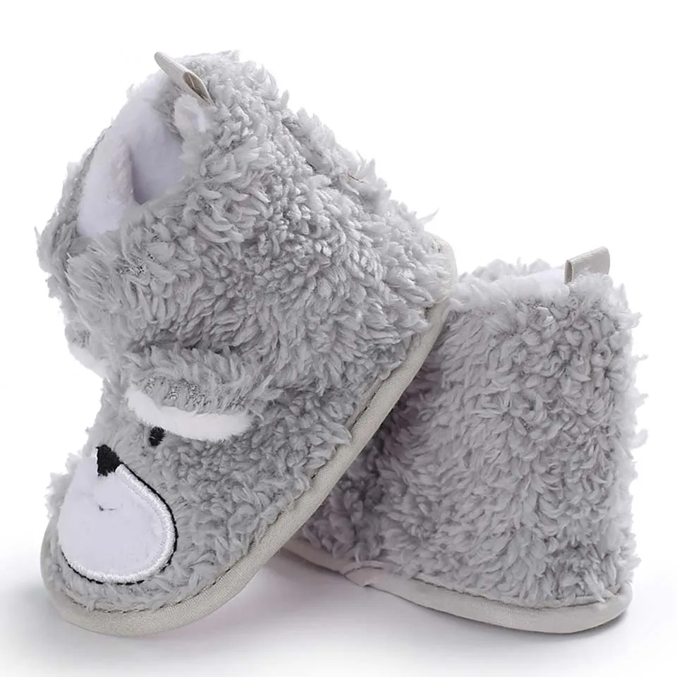 Зимние детские сапоги с милым медведем; теплые зимние сапоги из флиса; ботиночки для маленьких девочек и мальчиков; обувь для новорожденных; обувь для малышей