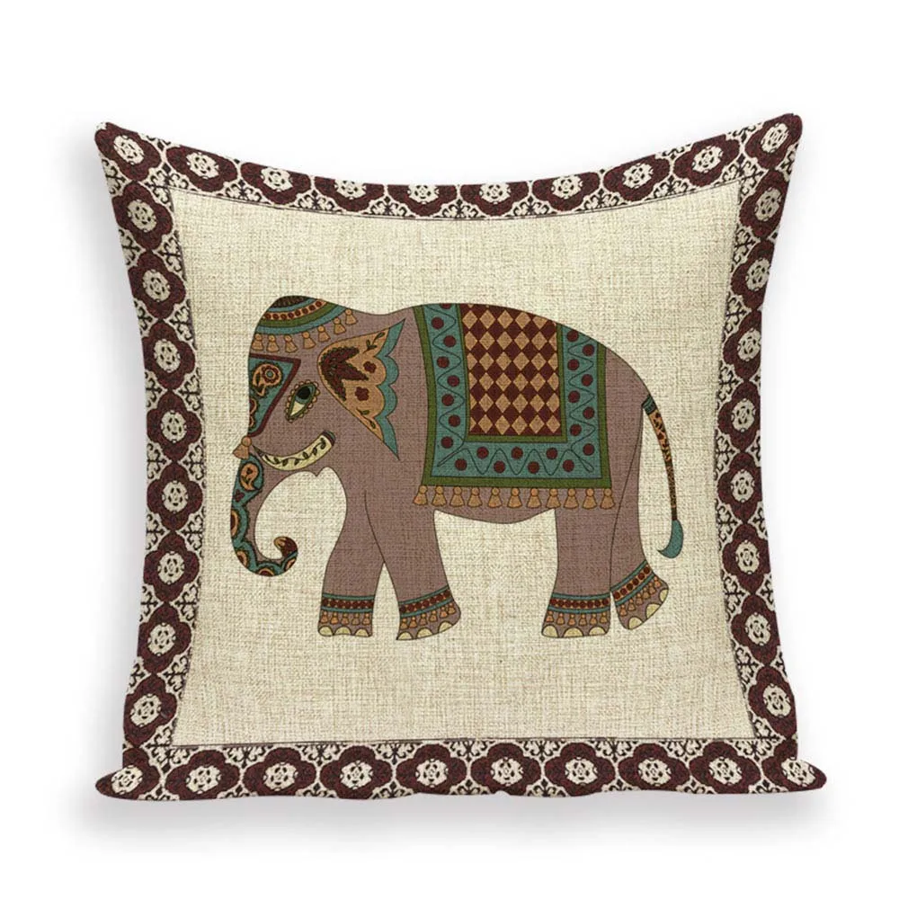 Наволочка для подушки с индийским слоном, этнический чехол для подушки, африканские диванные наволочки для дивана, Льняные Наволочки с животными, Almofadas Decorativas - Цвет: 5977
