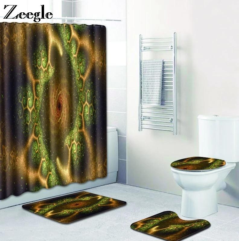 Zeegle Bath Mat Set Anti Slip Bathroom Doormat Waterproof Curtain Polyester Soft Toilet Pedestal Rug Foot Mat 4pcs Toilet Set