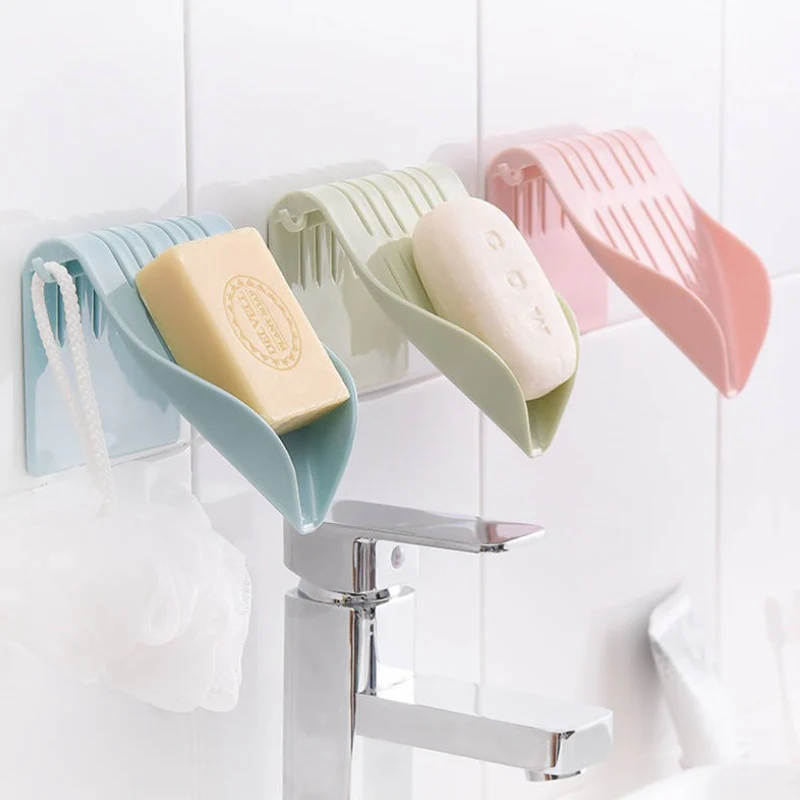 Wall-mounted Drain Soap Box Holder Dish Bathroom Organizer Storage Box Tray` 