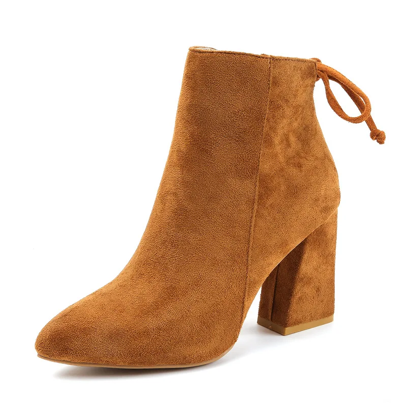 2019 Women Mid Calf Boots Yellow Color Pointed Toe Zippers Autumn
Spring Women Martin Boots Casual Lace-up Boots Martin Boots
