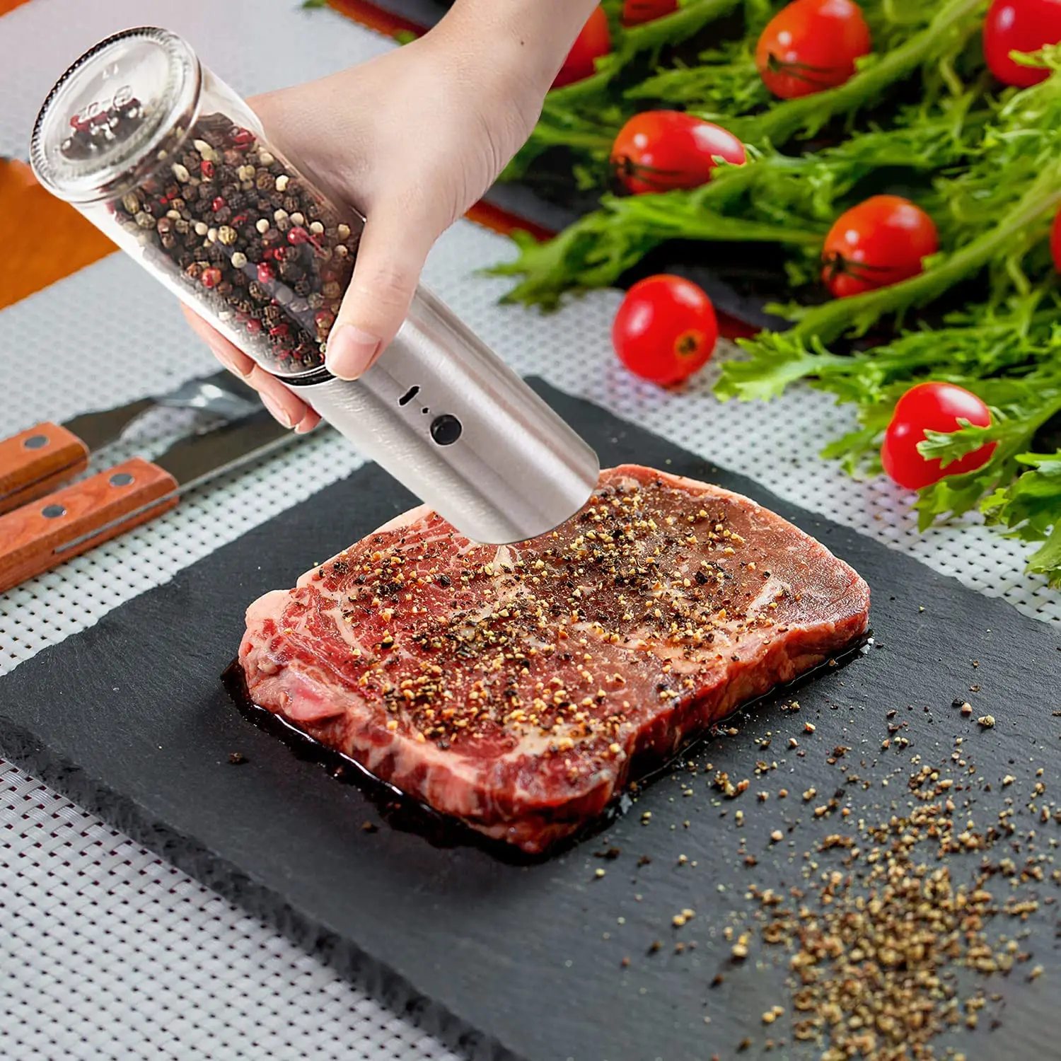 Electric Salt and Pepper Grinders Stainless Steel Automatic Gravity Herb  Spice Mill Adjustable Coarseness Kitchen Gadget Sets - AliExpress