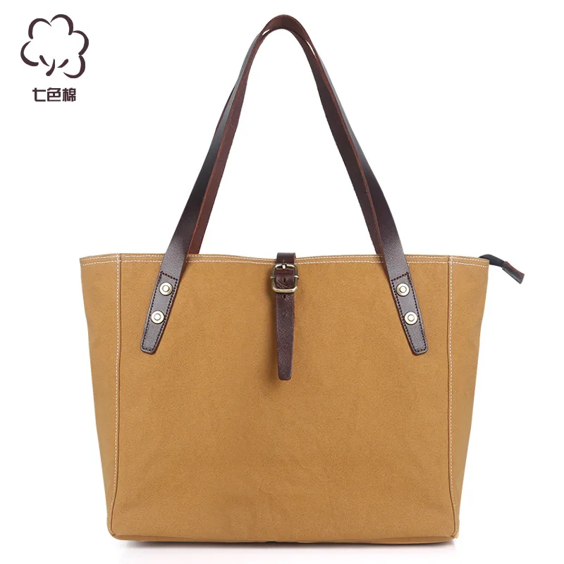 

Qisemian Canvas Bag Zipper One Shoulder Canvas Bag New Style Portable Shoulder Bag WOMEN'S Bag Large Bag Shopping Bag