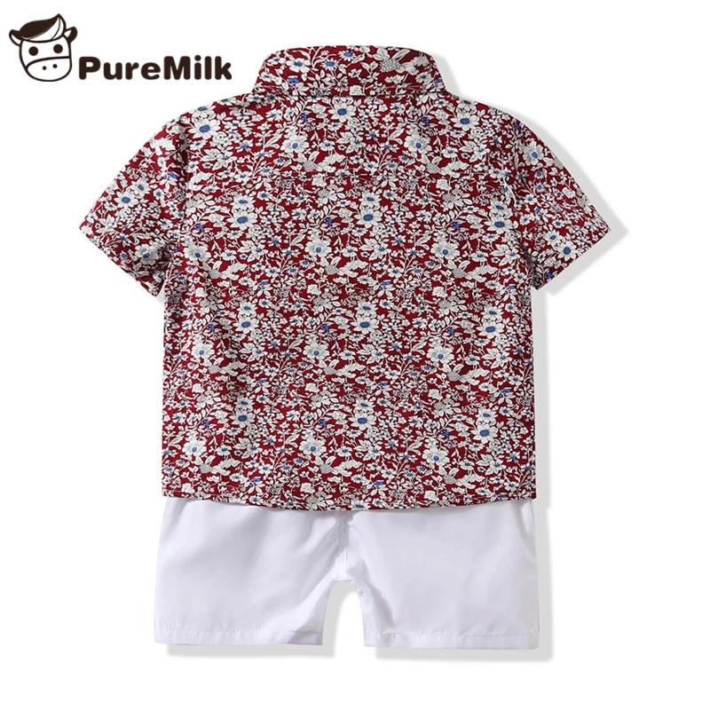 PureMilk/рубашка с цветочным принтом и короткими рукавами; белые шорты; комплект повседневной одежды; Модная одежда для малышей