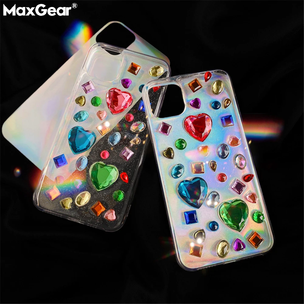 Чехол для iPhone 11 Pro Xs MAX 6 6s 7 8 Plus прозрачный эпоксидный с жемчугом цветами радугой