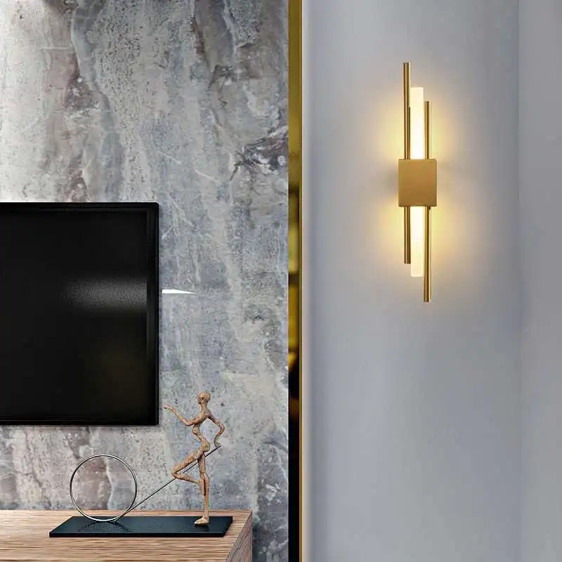 night lamp for bedroom wall Modern Stylish Bronze Gold And Black 50cm Pipe LED Wall Lamp For Living Room Hallway Corridor Bedroom Sconces Light Fixture wall light with switch