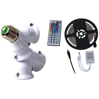 

2 Pcs E27 Adapter E27 to Dual Vis Bayonet Converter & 1 Pcs 5M 3528 SMD 300 LED String Light Waterproof RGB Strip