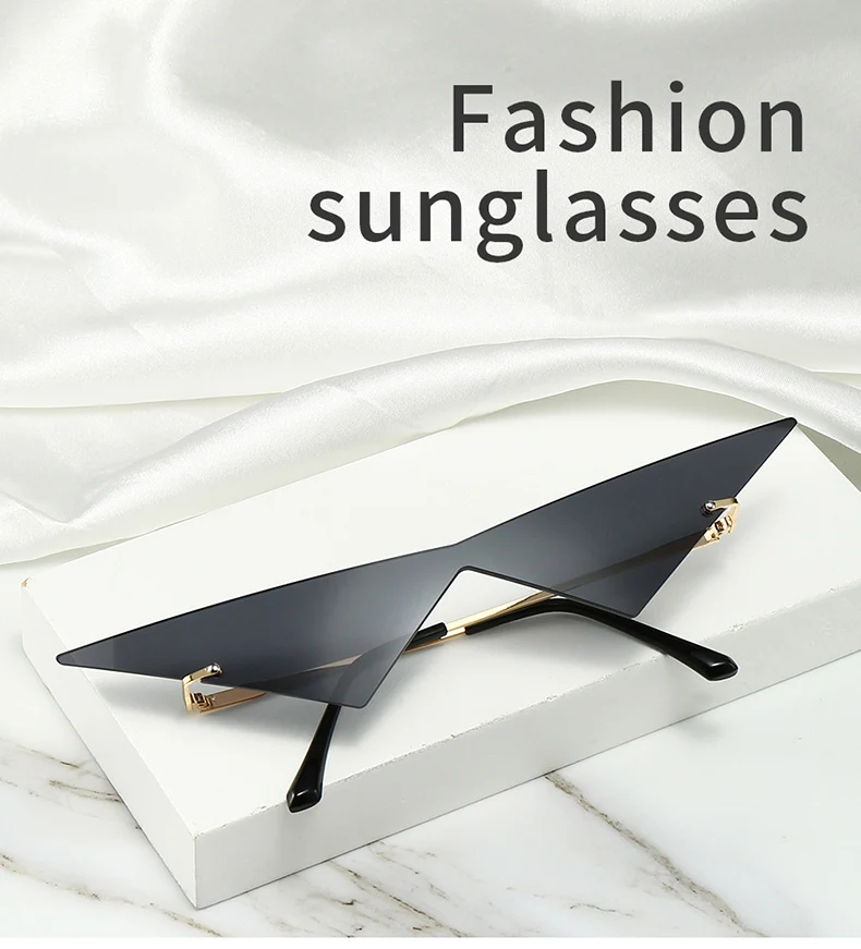 SO&EI Oversized Triangle One Piece Women Sunglasses Vintage Rimless Clear Ocean Lens Eyewear Fashion Men Cat Eye Sun Glasses women's sunglasses