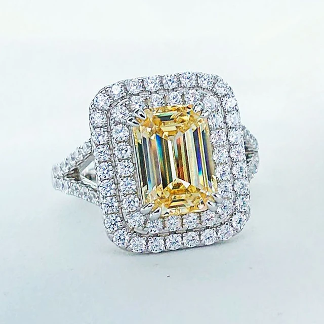 OEVAS Sparking Wedding Rings For Women Top Quality 925 Sterling Silver White Yellow Pink Zircon Girls Daily Party Fine Jewelry Yellow