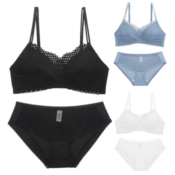 

Fashion Sexy Seamless Underwear Female No Steel Ring Summer Thin Section Beauty Back Hollow Bra Set