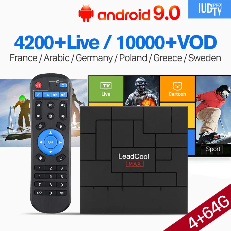

IPTV France Sweden Greek Poland IP TV Box Leadcool Max Android 9.0 IUDTV Pro IPTV Subscription Italia Germany Portugal Arabic