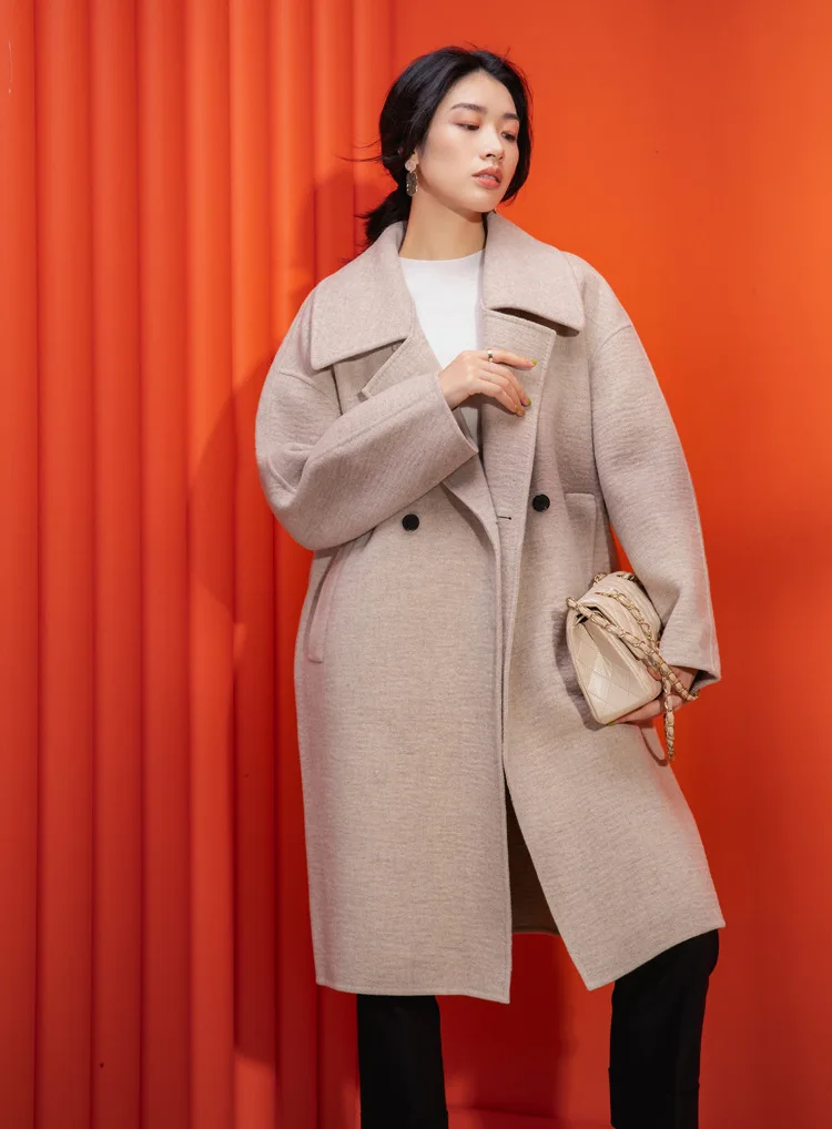 Shuchan/модные дизайнерские 50% кашемировые+ 50% шерстяные женские пальто с регулируемой талией и отложным воротником, однотонные длинные пальто с поясом, теплые