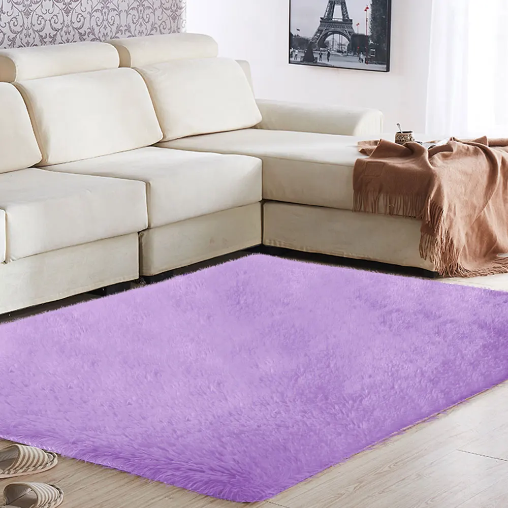 Полиэфирное волокно противоскользящие ворсистый, Пушистый ковры ковер чистящий Спальня украшение, украшение для дома, Гостиная - Цвет: Purple