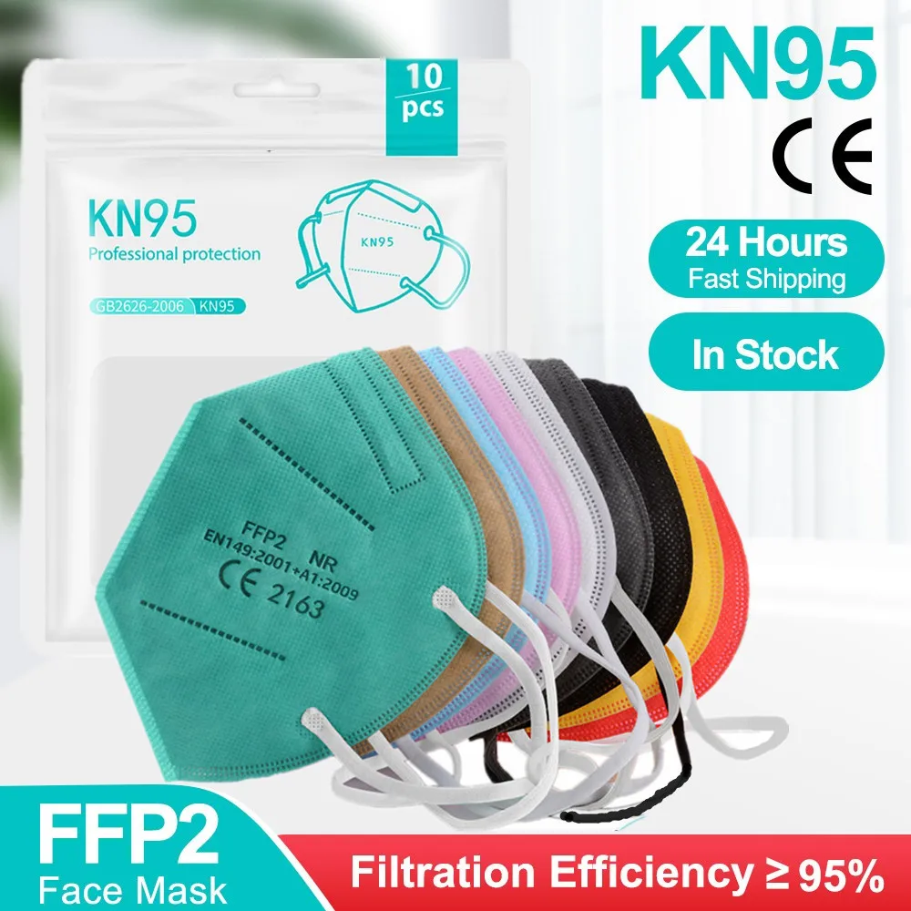 Mascarilla higiénica KN95 FFP2 para adultos, máscara facial FFP2 de 5 capas, reutilizable, ffp2mask, Color negro mezclado, FPP2, Homologada