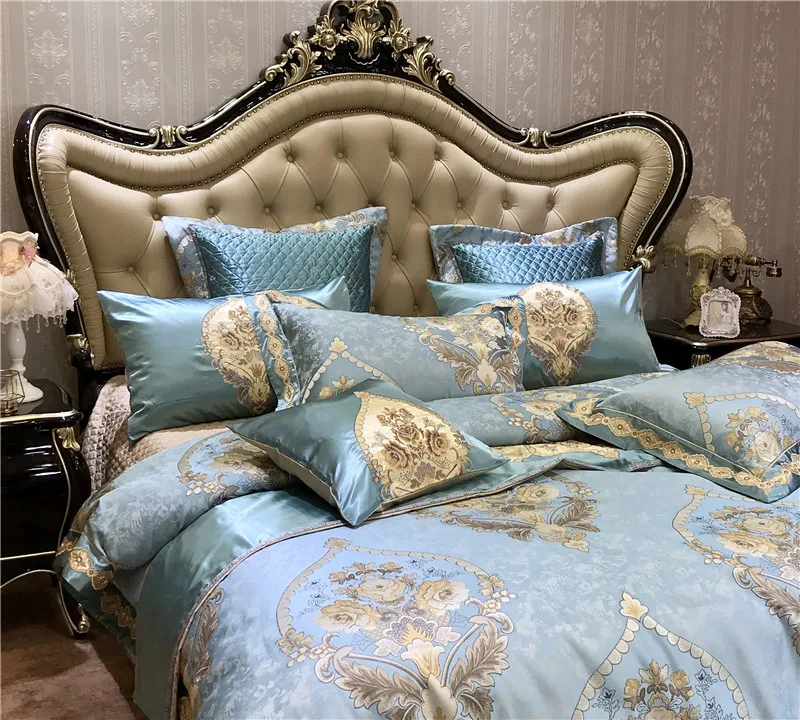 - Oriental Embroidered Duvet Cover set Luxury Egyptian Cotton Satin Wedding Bedding sets Queen King size Duvet cover Bed spread