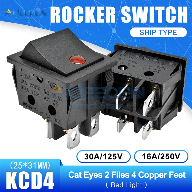 Red light 2-4P A KCD4 кулисный переключатель переменного тока 16A/250V 20A/125V ВКЛ-ВЫКЛ 2/3 позиции 4/6 булавки с светильник Мощность переключатель с пыли Водонепроницаемый Кепки 25x31 мм - Цвет: Red light 2-4P A