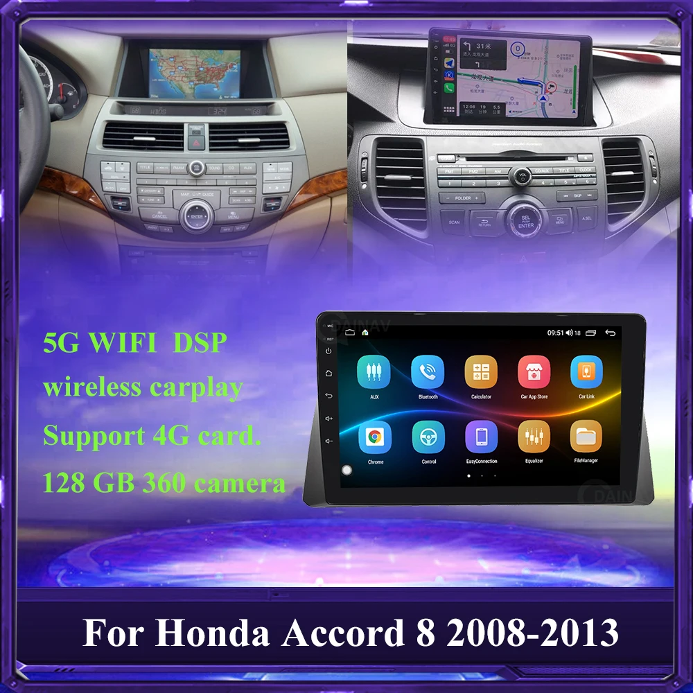 

360 camera 2 Din Stereo Receiver Car GPS Navigation Multimedia DVD player For Honda Accord 8 2008 - 2013 Car Audio Radio Stereo