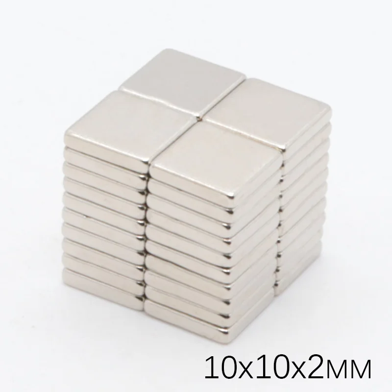200 шт. N35 10x10x2 мм квадратный неодимовый магнит постоянный NdFeB супер мощные сильные магнитные магниты для рукоделия Галлий металл