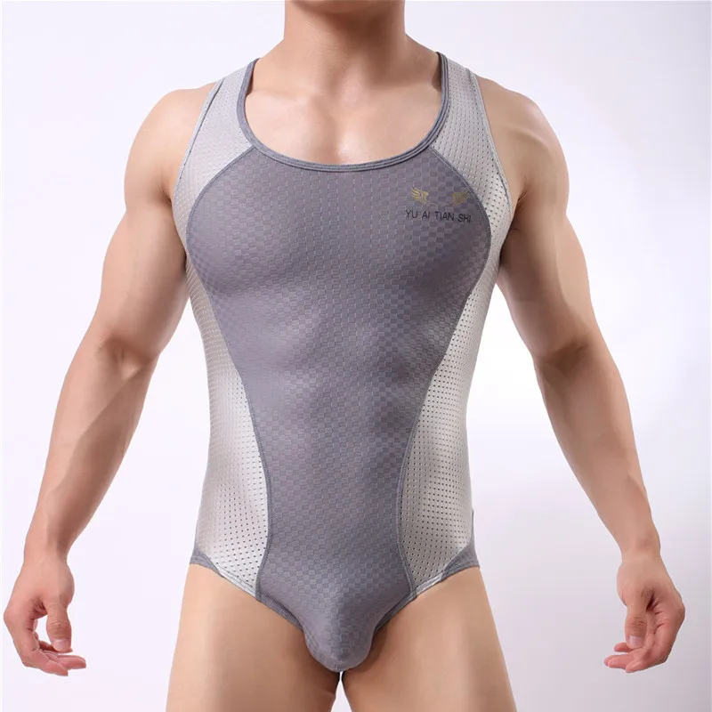 

Male Breathable Undershirts Mesh Bodysuit Men Bodybuilding Undershirts Male Slim Body Shaper Fitness Wrestling Singlets Shirts