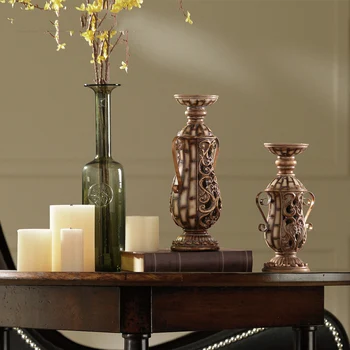 

Retro Carved Roman Column Statue Home Restaurant Cafe Living Room Decoration Resin Candle Holder Art Craft Ornaments Accessories