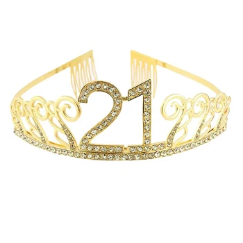 

Silver Gold Rhinestone Finally 21 Birthday Party Tiara Crown Headband for Happy 21st Birthday Girl Princess Party DIY Decoration