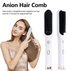 Hair Straightener Brush 30s Fast Heating 5 Temp Settings Pink Hair Straightening Iron Anti-Scald Perfect for Salon at Home