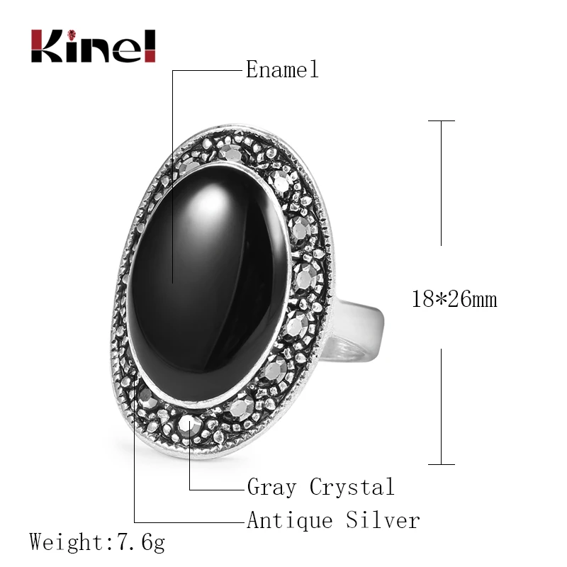Горячее предложение, дешевое овальное кольцо с черной эмалью для женщин, античное серебряное Хрустальное Подарочное винтажное свадебное ювелирное изделие, Прямая поставка
