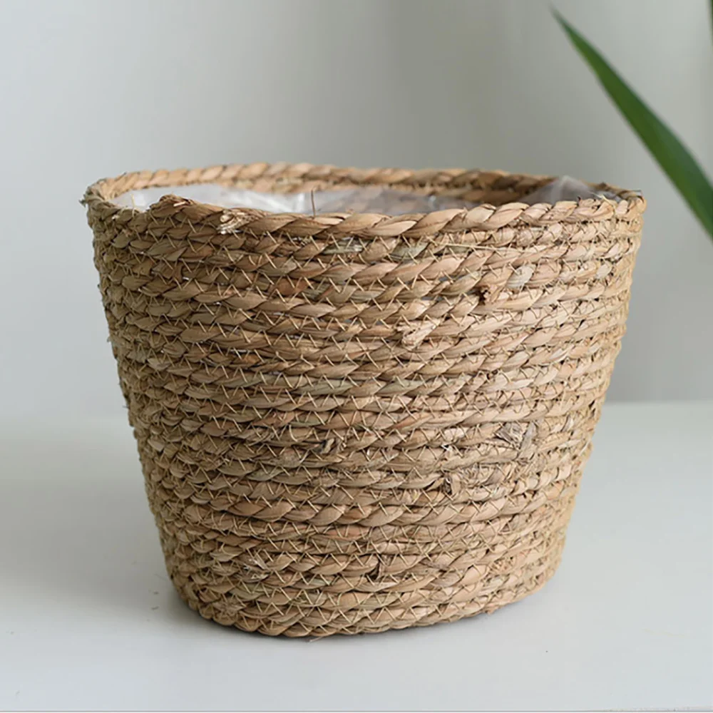 Rattan Plant Box Wicker Basket Nursery Pots Sea Grass Storage Basket Flower PoMR 