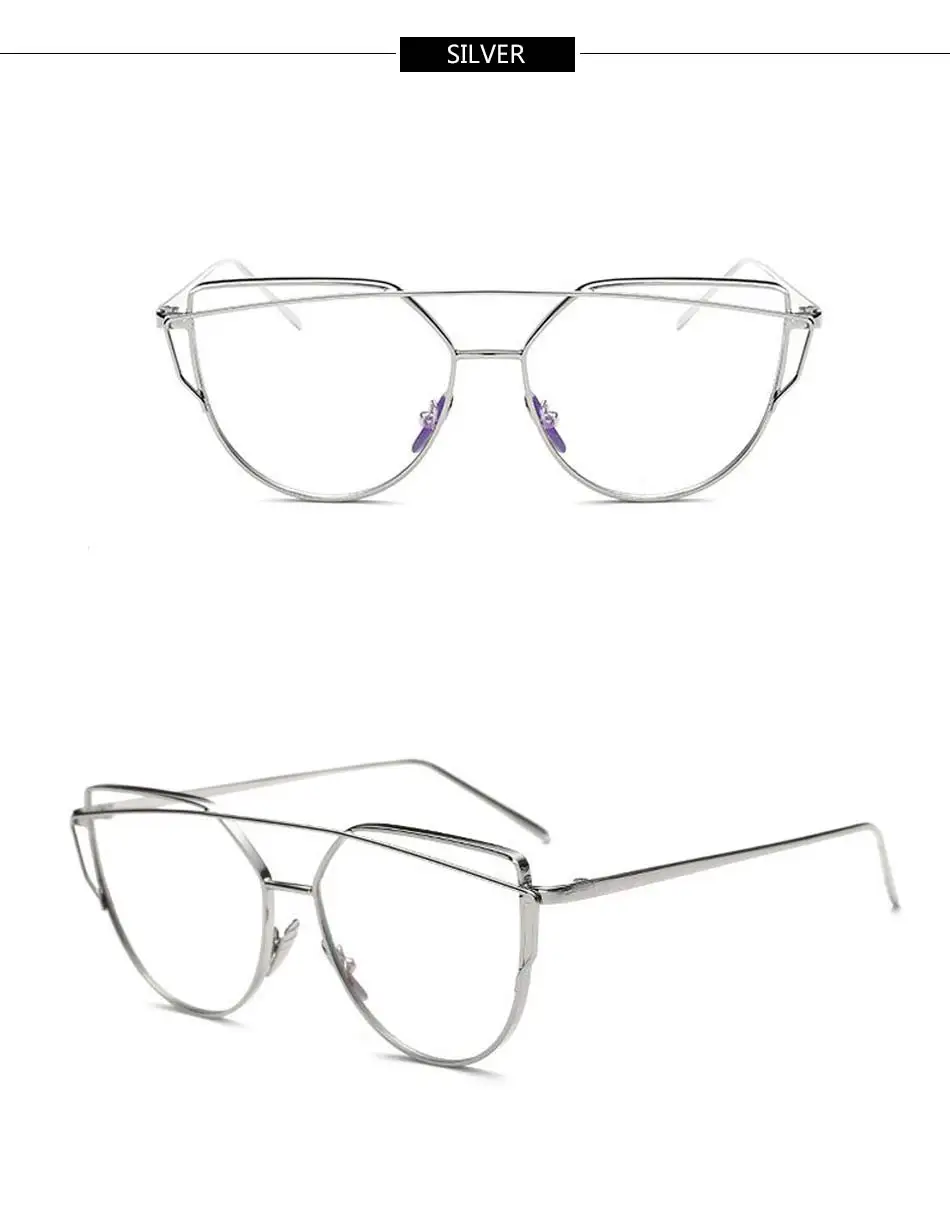 RBRARE Cat Eye Glasses for Women Alloy Anti Blue Light Glasses Optical Clear Lens Cateye Glasses Frame Vintage Metal Eyeglasses