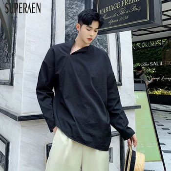 

SuperAen Spring and Autumn Shirts Women New 2020 Long Sleeve Cotton Ladies Blouses and Tops Solid Color Fashion Women Clothing