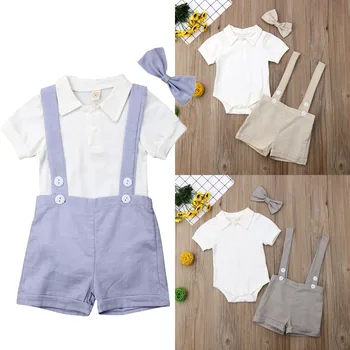 

Newborn Baby Boy Girl Outfits Clothes Short Sleeve Lapel Romper Tops Bodysuit Shorts Pants Summer Fashion 3PCS Set