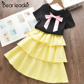

Bear Leader Girl Party Dress New Summer Kids Layered Dress Party Gown Bow-knot Outfits Elegant Costumes Children Clothing 3 7Y