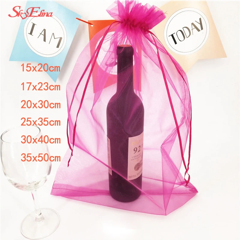 10 unids/lote bolsos grandes de Organza, 17x23 20x30 15x20 25x35cm, bolsa de joyería de calidad con regalo de boda, bolsas dibujables 7Z