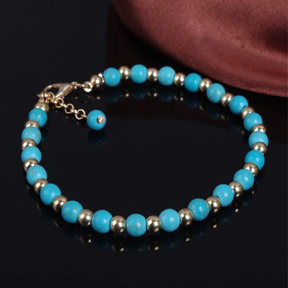 2 pieces / set of blue natural stone pendant anklet ankle bracelet bohemian anklet leg accessories tassel beach barefoot sandals
