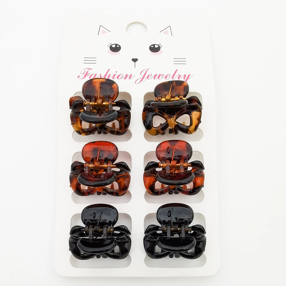 6PCS/Set Bow Flower Little Crab Claw Barrettes Women Girls Tortoiseshell Plastic Small Hair Clamp Clip Mini Hairpin Accessories hair clips