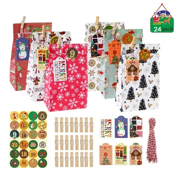 

Gift Bags Christmas 24 Pieces Kraft Paper Bags with 24 Christmas Stickers Christmas Decoration supplies Рождество