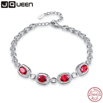 

JQUEEN Oval Cut Red Garnet 925 Sterling Silver Jewelry Charm Bracelet Christmas Gifts For Women fitness bracelet Free Gift Box