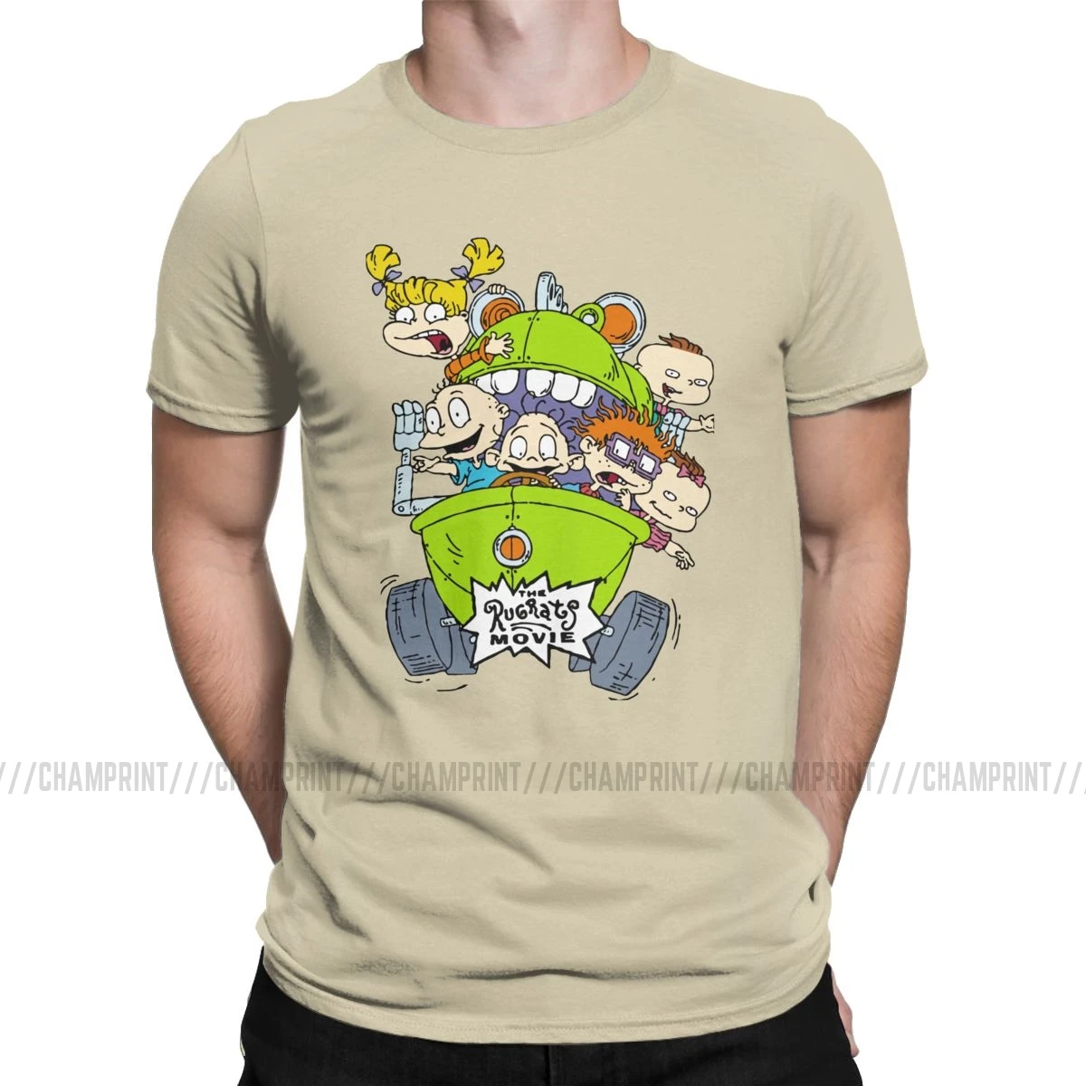 Мужские милые Мультяшные футболки Rugrats, одежда из чистого хлопка, потрясающие футболки с коротким рукавом, футболки с округлым вырезом, Новое поступление, футболки - Цвет: Хаки