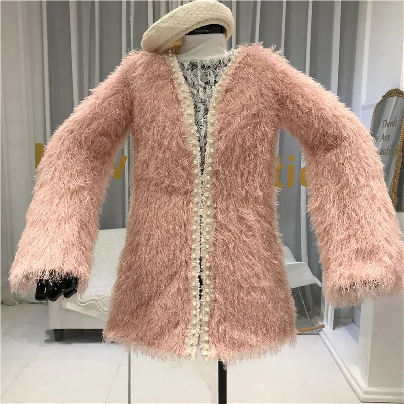 ALPHALMODA зима новое женское плюшевое меховое пальто с кисточками жемчужное Полосатое пальто с воротником с подкладкой толстое теплое женское модное пальто