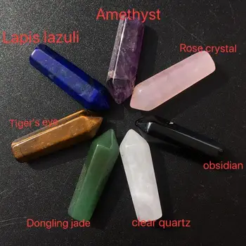 

Natural stone crystal point seven chakra tiger eye stone rose crystal obsidian amethyst dongling jade Clear Quartz calcite cures