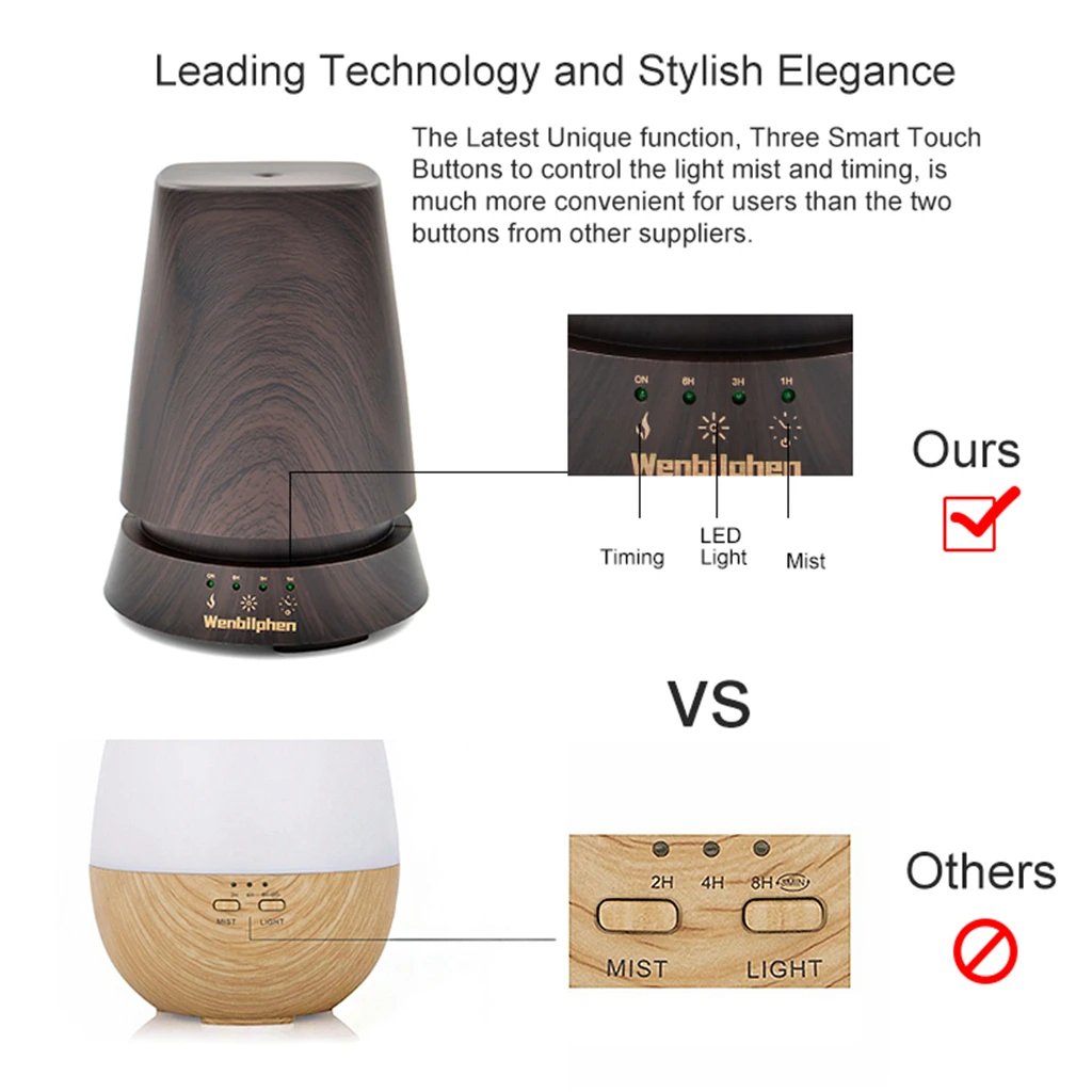 350ml LED Aromatherapy Humidifier Aroma Diffuser Dark Grain Bottom Electric Aroma air diffuser wood Ultrasonic air humidifier