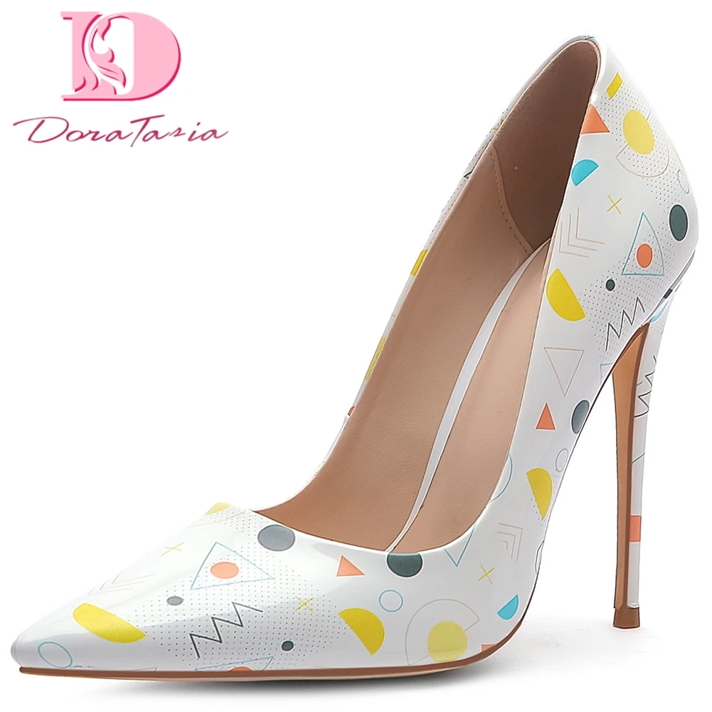 

Doratasia Spring Print High Heels Pumps Woman Patent PU Pumps Ladies 6/8/10/12cm Thin High Heels Party Wedding Shoes Woman