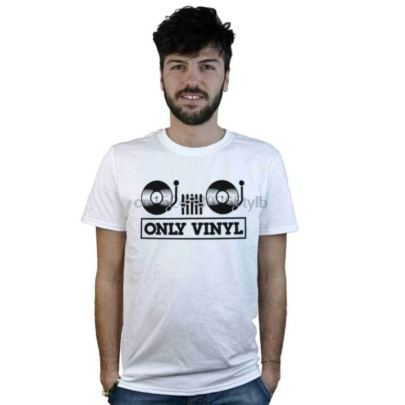 Футболка Dj Only Vinyl maglietta bianca consolle Disc Jokey giradischi mixer |