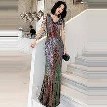 Вечернее платье, длина до пола, женские вечерние платья, двойной v-образный вырез, Платье De Soiree, без рукавов, с блестками, вечерние платья F218