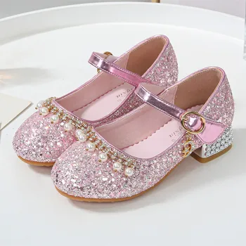 

Anime summer new girls high-heeled sandals princess shoes catwalk shoes children's sequin crystal shoes play costume props
