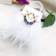 Женская дизайнерская цветная Сумочка с кисточками и бриллиантами, роскошные вечерние клатчи с бриллиантами, Сумка с перьями для телефона, вечерняя сумочка из натурального меха страуса