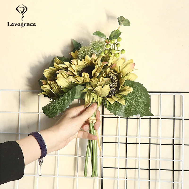 Lovegrace свадебный Декор Искусственный букет невесты Цветы для домашнего декора свадебные букеты Шелковый Подсолнух для свадебных аксессуаров